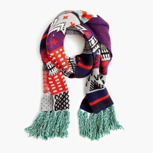 J Crew k2934 Extra Long Merino Wool Blend Scarf fair isle Multicolor Women's